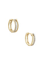 STONE AND STRAND Velvet Rope Pave Second Hole Huggies Earrings in 10k Yellow Gold & White Diamond, view 1, click to view large image.