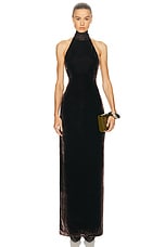 delia formal cowl neck long dress SRG in Chocolate swatch:crocodile