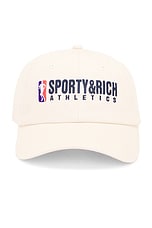 Sporty & Rich Team Logo Embroidered Hat in Cream, view 1, click to view large image.