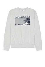 Sporty & Rich Starter Crewneck in Heathery Grey & Navy, view 1, click to view large image.