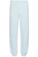 Sporty & Rich Serif Logo Sweatpants in Baby Blue & White, view 1, click to view large image.