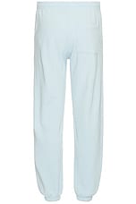 Sporty & Rich Serif Logo Sweatpants in Baby Blue & White, view 2, click to view large image.