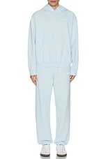 Sporty & Rich Serif Logo Sweatpants in Baby Blue & White, view 5, click to view large image.