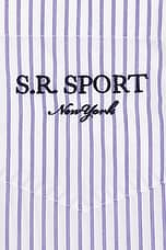 Sporty & Rich S.R. Sport Oversized Shirt in White & Navy, view 3, click to view large image.