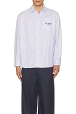 Sporty & Rich S.R. Sport Oversized Shirt in White & Navy, view 4, click to view large image.