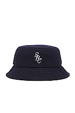 Sporty & Rich Pique Bucket Hat in Navy, view 1, click to view large image.