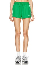 Sporty & Rich Serif Logo Embroidered Roller Short in Verde & White, view 1, click to view large image.