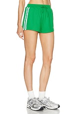Sporty & Rich Serif Logo Embroidered Roller Short in Verde & White, view 2, click to view large image.
