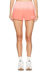 Sporty & Rich Serif Logo Embroidered Disco Short in Dip Dye Pink & White, view 1, click to view large image.