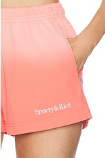 Sporty & Rich Serif Logo Embroidered Disco Short in Dip Dye Pink & White, view 6, click to view large image.