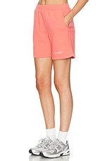 Sporty & Rich Serif Logo Soft Gym Short in Cotton Candy & White, view 3, click to view large image.