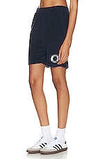 Sporty & Rich X Hotel Du Cap Eden Roc Buoy Terry Shorts in Navy & White, view 3, click to view large image.