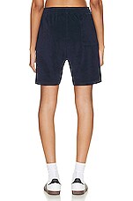 Sporty & Rich X Hotel Du Cap Eden Roc Buoy Terry Shorts in Navy & White, view 4, click to view large image.