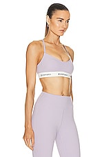 Sporty & Rich 80s Runner Sports Bra in Faded Lilac & Black, view 2, click to view large image.