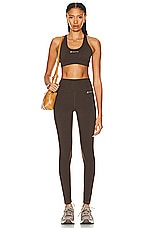 Sporty & Rich Runner Script Sports Bra in Chocolate, view 4, click to view large image.