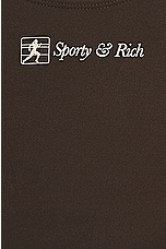 Sporty & Rich Runner Script Sports Bra in Chocolate, view 5, click to view large image.