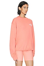Sporty & Rich Bardot Sports Crewneck Sweatshirt in Strawberry & White, view 2, click to view large image.