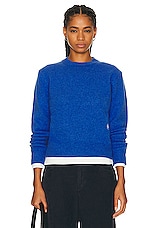 Sporty & Rich Wool Crewneck Sweater in Medium Blue, view 1, click to view large image.