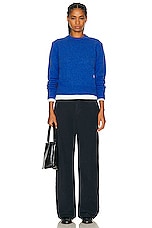 Sporty & Rich Wool Crewneck Sweater in Medium Blue, view 4, click to view large image.