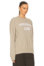 Sporty & Rich Wellness Club Flocked Crewneck Sweater in Elephant, view 2, click to view large image.
