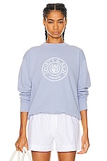 Sporty & Rich Connecticut Crest Crewneck Sweater in Washed Periwinkle, view 1, click to view large image.