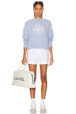 Sporty & Rich Connecticut Crest Crewneck Sweater in Washed Periwinkle, view 4, click to view large image.