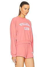 Sporty & Rich Wellness Club Flocked Cropped Crewneck Sweater in Dahlia, view 2, click to view large image.