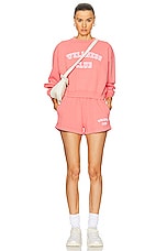 Sporty & Rich Wellness Club Flocked Cropped Crewneck Sweater in Dahlia, view 4, click to view large image.