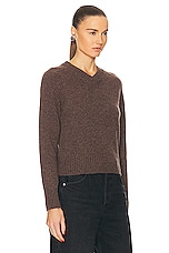 Sporty & Rich V Neck Cashmere Sweater in Brown, view 2, click to view large image.