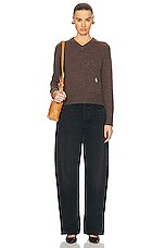Sporty & Rich V Neck Cashmere Sweater in Brown, view 5, click to view large image.