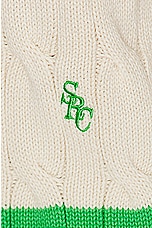 Sporty & Rich Cableknit V-Neck Sweater in Cream & Clean Mint, view 6, click to view large image.