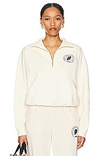 Sporty & Rich Net Quarter Zip Sweatshirt in Cream & Navy, view 1, click to view large image.