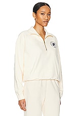 Sporty & Rich Net Quarter Zip Sweatshirt in Cream & Navy, view 2, click to view large image.