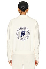 Sporty & Rich Net Quarter Zip Sweatshirt in Cream & Navy, view 3, click to view large image.