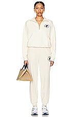 Sporty & Rich Net Quarter Zip Sweatshirt in Cream & Navy, view 4, click to view large image.