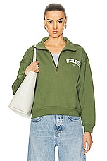 Sporty & Rich Wellness Ivy Quarter Zip Sweater in Moss, view 1, click to view large image.