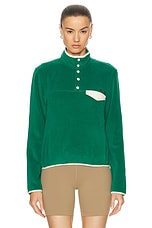Sporty & Rich Buttoned Polar Sweatshirt in Green & Cream, view 1, click to view large image.