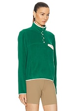 Sporty & Rich Buttoned Polar Sweatshirt in Green & Cream, view 2, click to view large image.