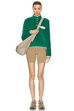 Sporty & Rich Buttoned Polar Sweatshirt in Green & Cream, view 5, click to view large image.