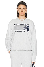 Sporty & Rich Starter Crewneck Sweatshirt in Heather Grey & Navy, view 1, click to view large image.