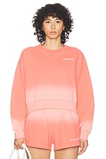 Sporty & Rich Serif Logo Embroidered Cropped Crewneck Sweatshirt in Dip Dye Pink & White, view 1, click to view large image.