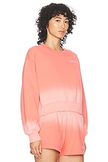 Sporty & Rich Serif Logo Embroidered Cropped Crewneck Sweatshirt in Dip Dye Pink & White, view 2, click to view large image.