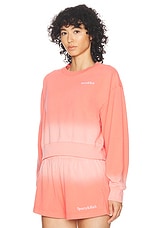 Sporty & Rich Serif Logo Embroidered Cropped Crewneck Sweatshirt in Dip Dye Pink & White, view 3, click to view large image.