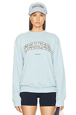 Sporty & Rich Wellness Ivy Crewneck Sweatshirt in China Blue, Almond, & Navy, view 1, click to view large image.
