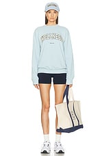 Sporty & Rich Wellness Ivy Crewneck Sweatshirt in China Blue, Almond, & Navy, view 4, click to view large image.