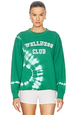 Sporty & Rich Wellness Club Flocked Crewneck Sweatshirt in Gemstone Tie Dye & White, view 1, click to view large image.