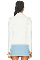 Sporty & Rich Cable Knit Polo Sweater in Off White & China Blue, view 4, click to view large image.