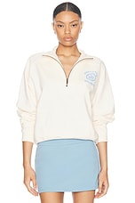 Sporty & Rich Emblem Quarter Zip Sweatshirt in Coconut & Sky Blue, view 1, click to view large image.