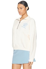 Sporty & Rich Emblem Quarter Zip Sweatshirt in Coconut & Sky Blue, view 3, click to view large image.