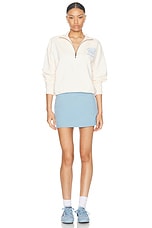 Sporty & Rich Emblem Quarter Zip Sweatshirt in Coconut & Sky Blue, view 5, click to view large image.